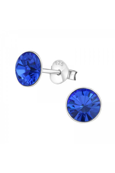 Sterling Silver Round 6mm Ear Studs With Crystals - SS