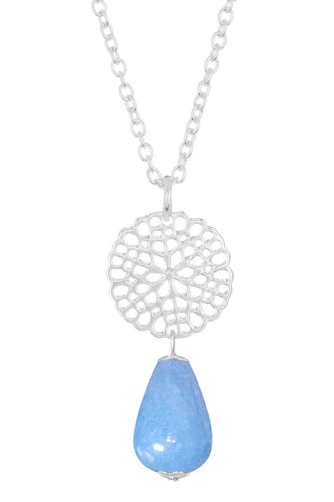 Aquamarine & Daisy Disc Pendant Necklace - SF