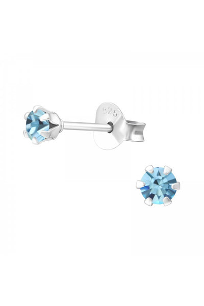 Sterling Silver Round 3mm Ear Studs With Crystals - SS