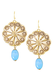 Blue Murano Glass & Hammered Floral Disc Drop Earrings - GF