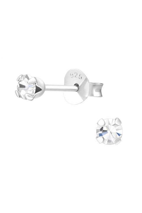 Sterling Silver Round 3mm Ear Studs With Crystals - SS