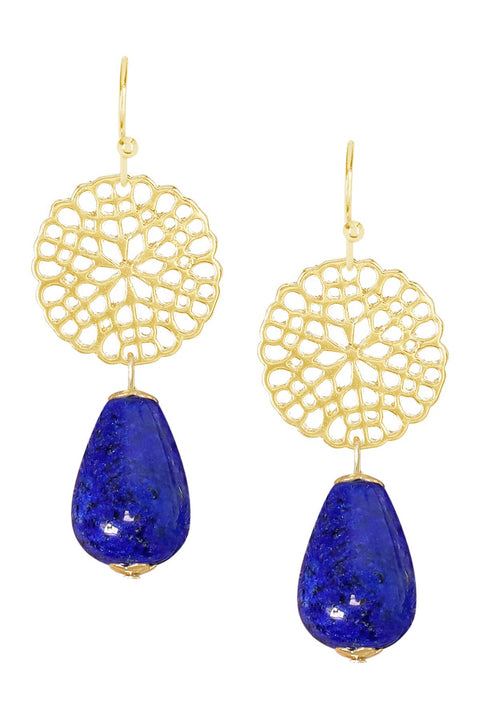 Lapis & Daisy Disc Drop Earrings - GF