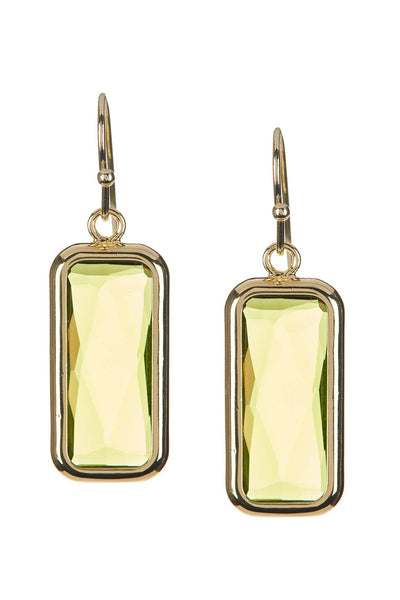 Peridot Crystal Rectangle Earrings In Gold - GF