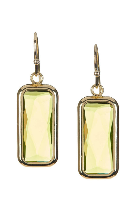 Peridot Crystal Rectangle Earrings In Gold - GF