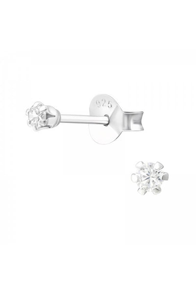 Sterling Silver Round 2mm Ear Studs With Cubic Zirconia - SS