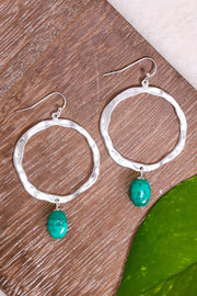 Green Murano Glass & Hammered Hoop Drop Earrings - SF