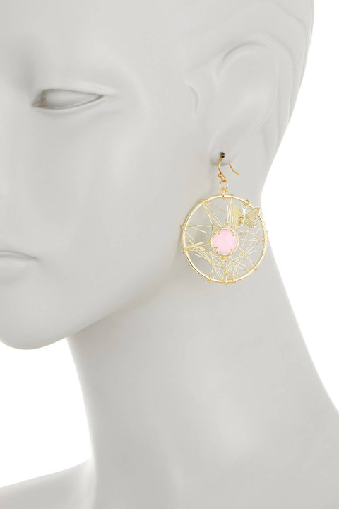 Rose Crystal & Butterfly Dreamcatcher Drop Earrings - GF