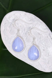 Blue Lace Agate Teardrop Earrings - SF