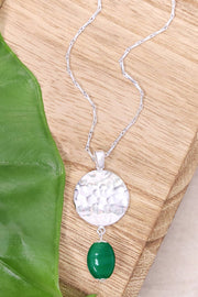 Green Murano Glass & Hammered Disc Pendant Necklace - SF