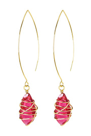 Raspberry Crystal Wire Wrapped Threader Earrings - GF