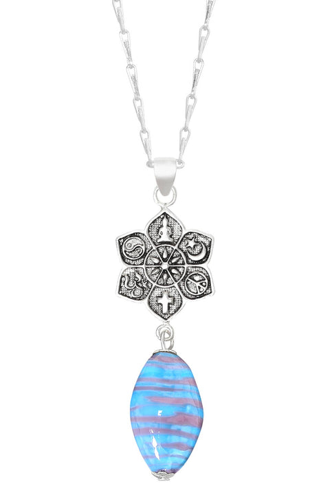 Murano Glass & Coexist Harmony Lotus Pendant Necklace - SF