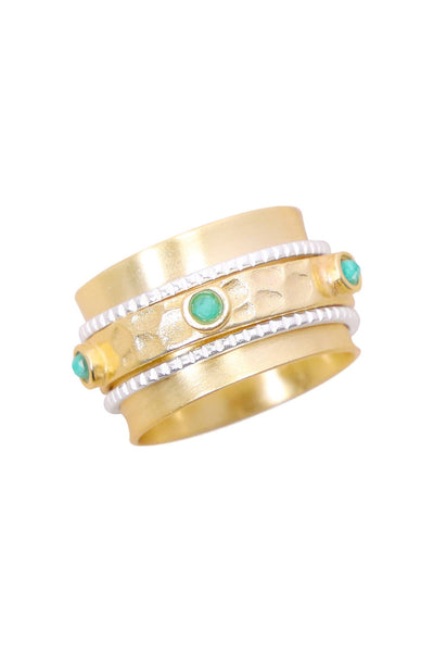 Amazonite & Two-Tone Hammered Spinner Ring - GF