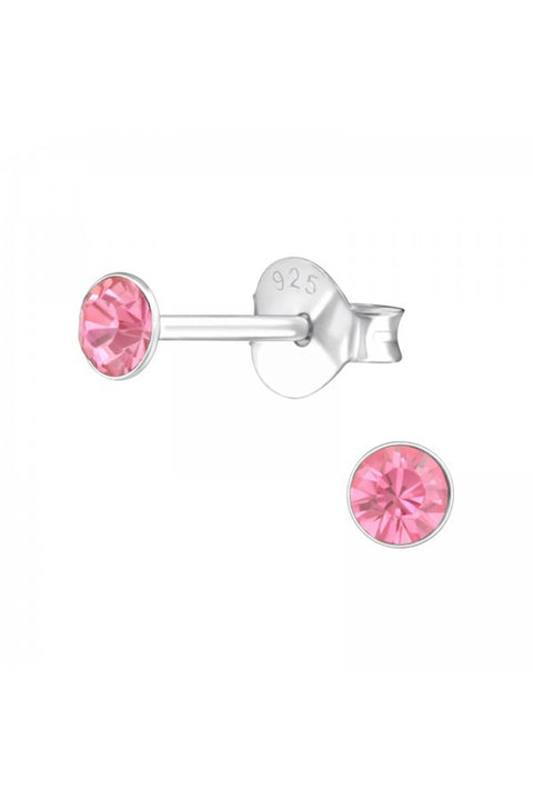 Sterling Silver Round 3mm Ear Studs With Crystals - SS