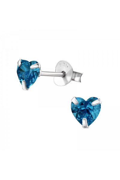 Sterling Silver Heart 5mm Ear Studs With Cubic Zirconia - SS