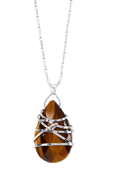 Wrapped Tiger Eye Pendant Necklace - SF