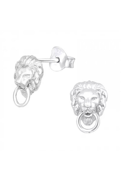 Sterling Silver Lion Head Hnocker Ear Studs - SS