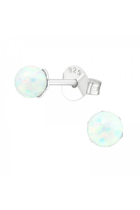 Sterling Silver Ball Ear Studs With Opal - SS