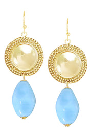 Blue Murano Glass & Vintage Disc Drop Earrings - GF