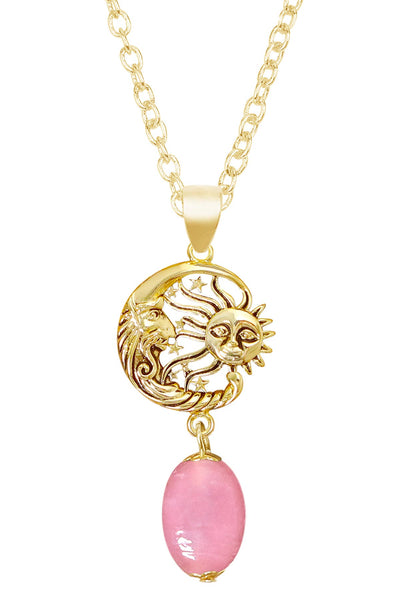 Pink Murano Glass With Sun & Moon Pendant Necklace - GF