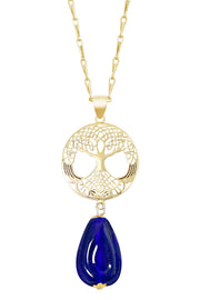 Blue Murano Glass & Tree Of Life Pendant Necklace - GF