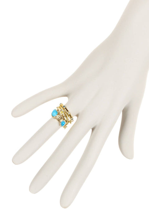 Turquoise & CZ Flower Stack Ring Set - GF