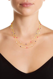 Pink Austrian Crystal Multi Strand Necklace - GF