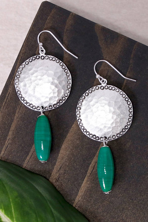 Green Murano Glass & Hammered Coin Drop Earrings - SF