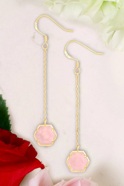 Rose Quartz Pendulum Drop Earrings - GF