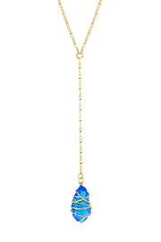 Swiss Blue Crystal Wire Wrapped Y Necklace - GF