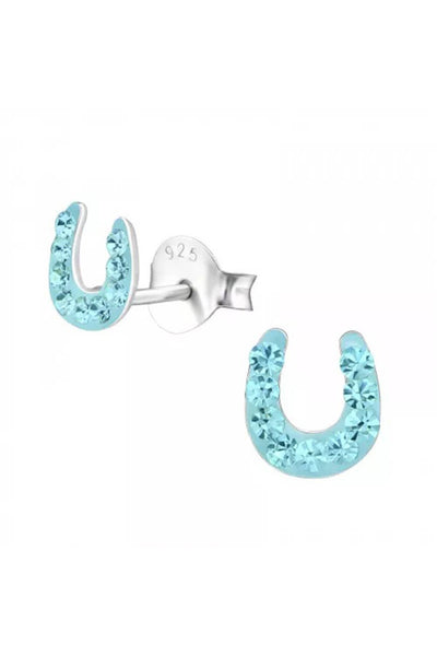 Sterling Silver Horseshoe Ear Studs with Crystal - SS