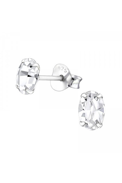 Sterling Silver Oval Ear Studs With Genuine Crystals - SS