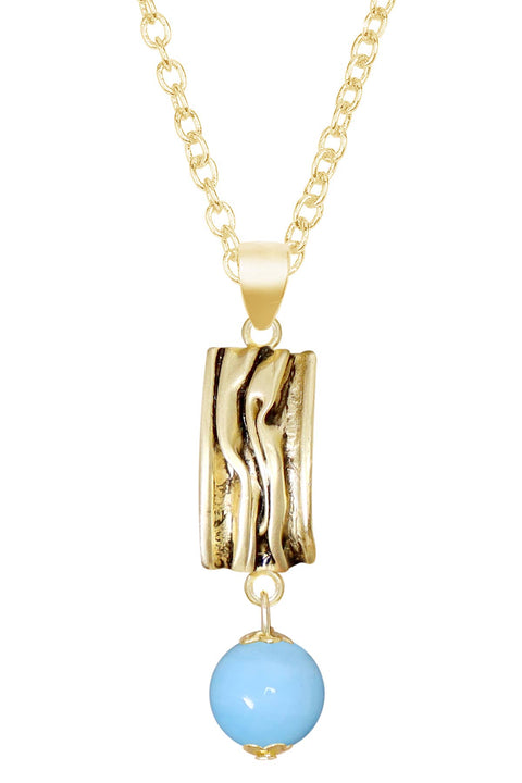 Blue Murano Glass & Textured Rectangle Pendant Necklace - GF