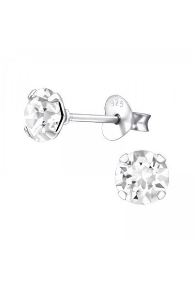 Sterling Silver Round Ear Studs With Genuine Crystals - SS