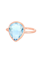 Sky Blue Crystal Ring In Rose Gold - SF