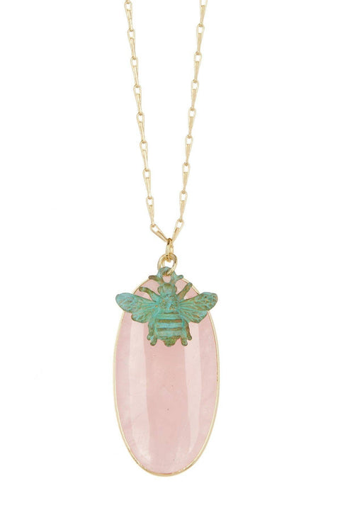 Rose Quartz & Bumblebee Pendant Necklace - GF