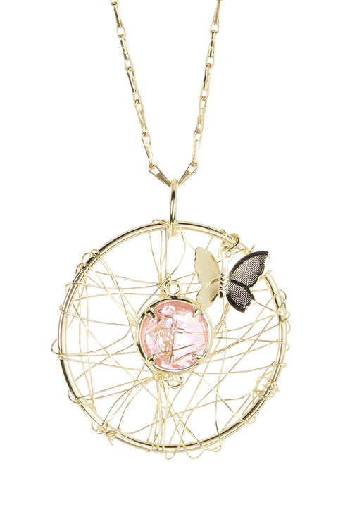 Pink Crystal Dreamcatcher Necklace - GF