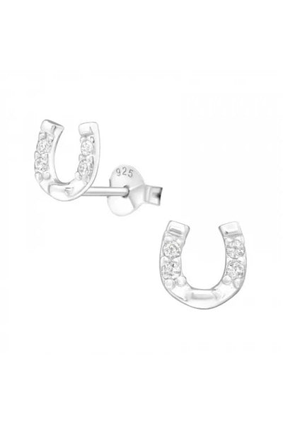 Sterling Silver Horseshoe Ear Studs with Cubic Zirconia - SS