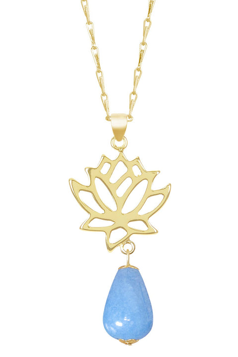 Aquamarine & Lotus Pendant Necklace - GF