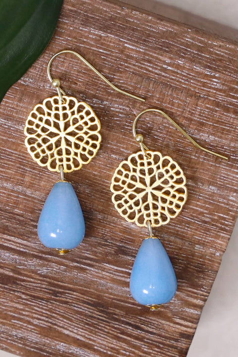 Aquamarine & Daisy Disc Drop Earrings - GF