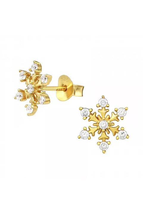 Sterling Silver Snowflake Ear Studs With Cubic Zirconia - VM