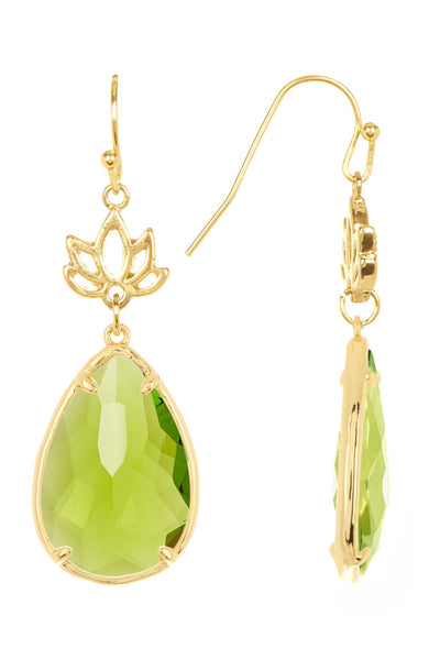 Peridot Crystal & Lotus Drop Earrings - GF