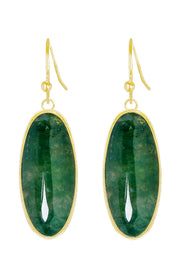 Moss Agate Oval Drop Earrings - GF