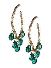 Hanging Teal Austrian Crystal Hoop Earrings - GF