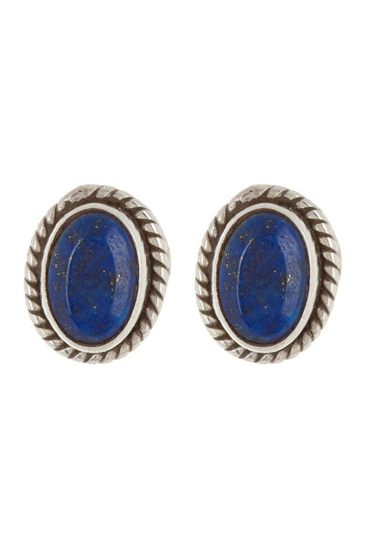 Sterling Silver & Lapis Oval Post Earrings - SS