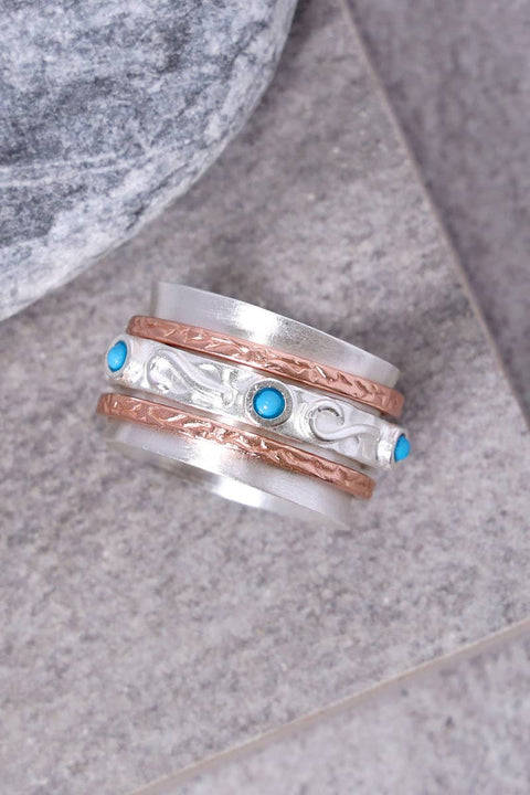 Stabilized Turquoise Bali Style Spinner Ring - SF