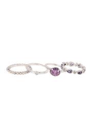 Lavender CZ & Faux Pearl Stack Ring Set - SF