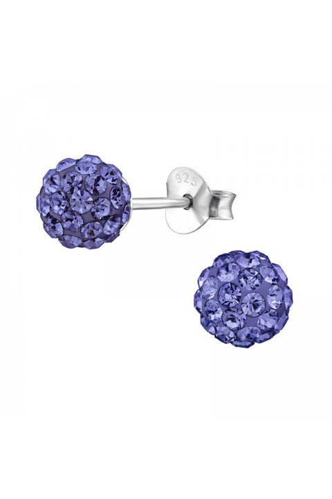 Sterling Silver Ball Ear Studs With Crystal - SS