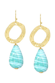 Green Murano Glass & Hammered Hoop Drop Earrings - GF