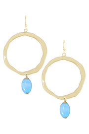 Blue Murano Glass & Hammered Hoop Drop Earrings - GF