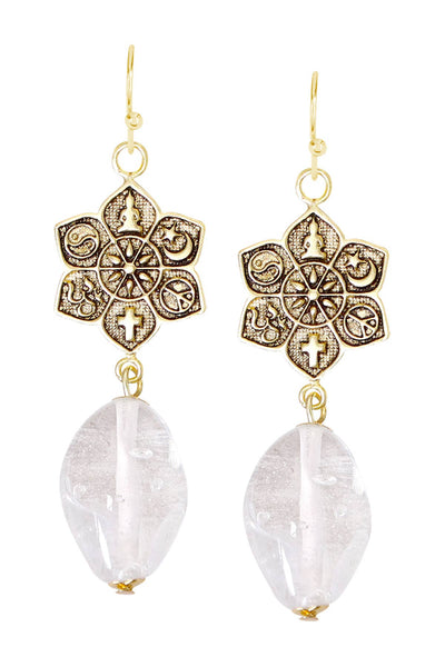 Clear Murano Glass & Coexist Lotus Drop Earrings - GF